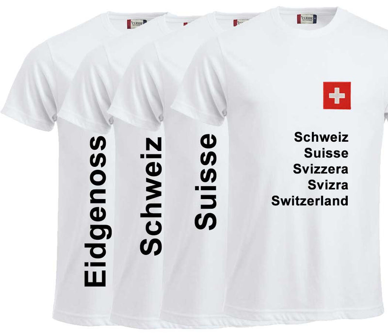 T-Shirt Weiss mit Schweizerkreuz und Text