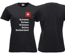 Carica l&#39;immagine nel visualizzatore di Gallery, T-Shirt Damen Schwarz mit Schweizerkreuz und Text Schweizer Pass
