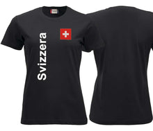 Carica l&#39;immagine nel visualizzatore di Gallery, T-Shirt Damen Schwarz mit Schweizerkreuz und Text Svizzera
