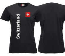 Load image into Gallery viewer, T-Shirt Damen Schwarz mit Schweizerkreuz und Text Switzerland
