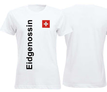 Carica l&#39;immagine nel visualizzatore di Gallery, T-Shirt Weiss Damen mit Schweizerkreuz und Text Eidgenossin
