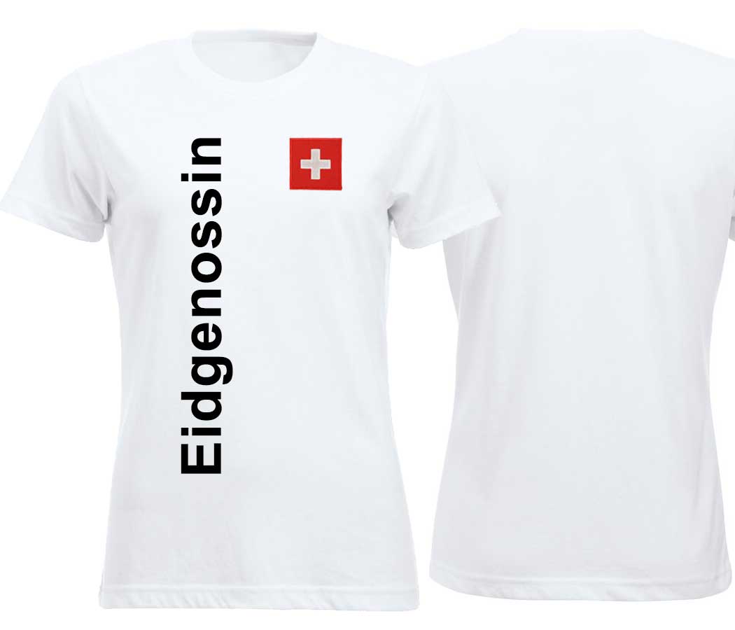 T-Shirt Weiss Damen mit Schweizerkreuz und Text Eidgenossin