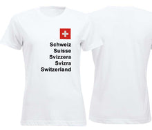 Carica l&#39;immagine nel visualizzatore di Gallery, T-Shirt Weiss Damen mit Schweizerkreuz und Text Schweizer Pass
