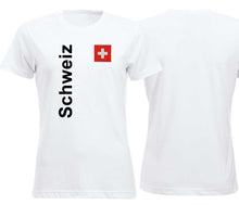 Load image into Gallery viewer, T-Shirt Weiss Damen mit Schweizerkreuz und Text Schweiz
