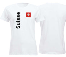 Carica l&#39;immagine nel visualizzatore di Gallery, T-Shirt Weiss Damen mit Schweizerkreuz und Text Suisse
