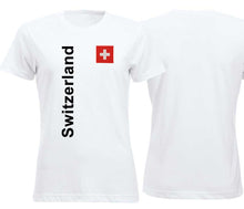 Charger l&#39;image dans la galerie, T-Shirt Weiss Damen mit Schweizerkreuz und Text Switzerland
