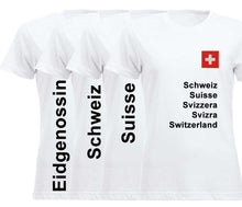 Charger l&#39;image dans la galerie, T-Shirt Weiss Damen mit Schweizerkreuz und Text
