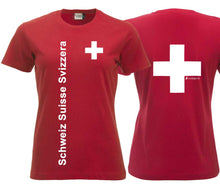 Load image into Gallery viewer, T-Shirt Damen mit Schweizerkreuz und Text Schweiz Suisse Svizzera
