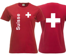 Charger l&#39;image dans la galerie, T-Shirt Damen mit Schweizerkreuz und Text Suisse
