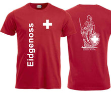 Carica l&#39;immagine nel visualizzatore di Gallery, T-Shirt Rot, Eidgenoss mit Schweizerkreuz und Helvetia
