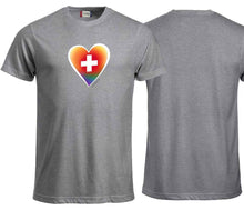 Carica l&#39;immagine nel visualizzatore di Gallery, T-Shirt in Grau mit einem farbigen  (Regenbogen) Herz
