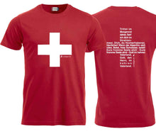 Load image into Gallery viewer, T-Shirt Schwarz, Schweizerkreuz Brust und Nationalhymne
