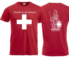 Carica l&#39;immagine nel visualizzatore di Gallery, T-Shirt Rot, Schweizerkreuz Brust und Rücken
