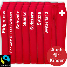 Load image into Gallery viewer, Fairtrade Trainerhose mit Schweizerkreuz und Text
