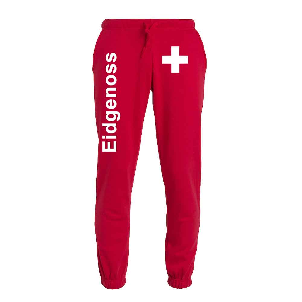 Trainerhose mit Bund, Schweizerkreuz und Text Eidgenoss