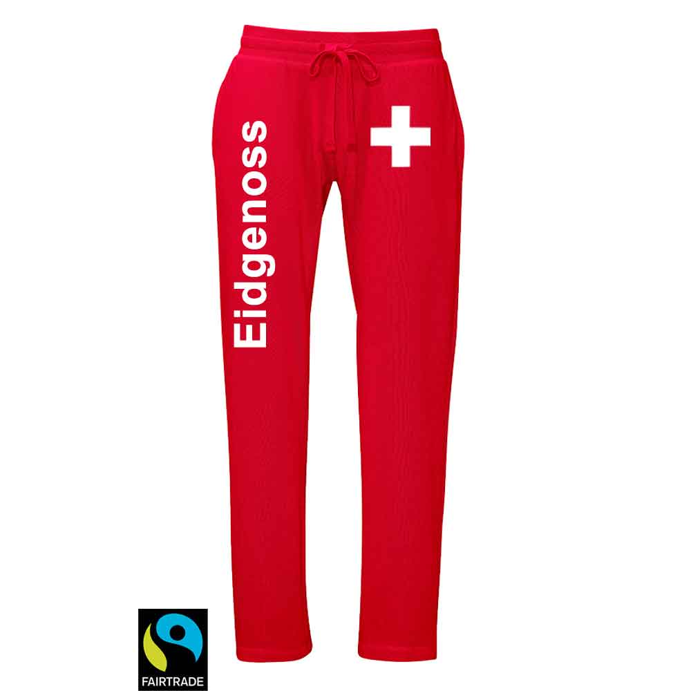 Fairtrade Trainerhose mit Schweizerkreuz und Text Eidgenoss