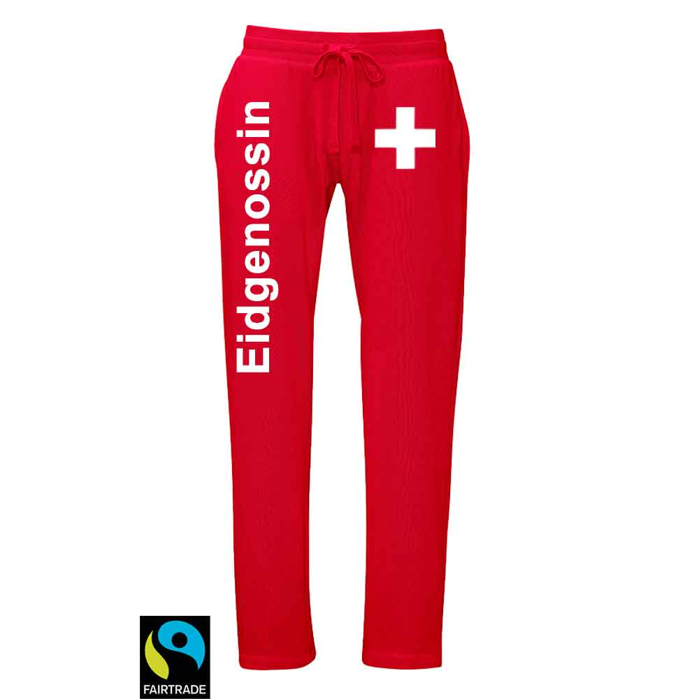 Fairtrade Damen Trainerhose mit Schweizerkreuz und Text Eidgenossin