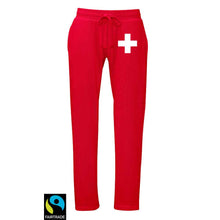 Load image into Gallery viewer, Fairtrade Damen Trainerhose mit Schweizerkreuz und Text 
