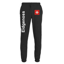 Load image into Gallery viewer, Trainer pants unisex with waistband Swiss cross Black Edition
