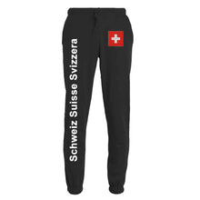 Load image into Gallery viewer, Trainer pants unisex with waistband Swiss cross Black Edition
