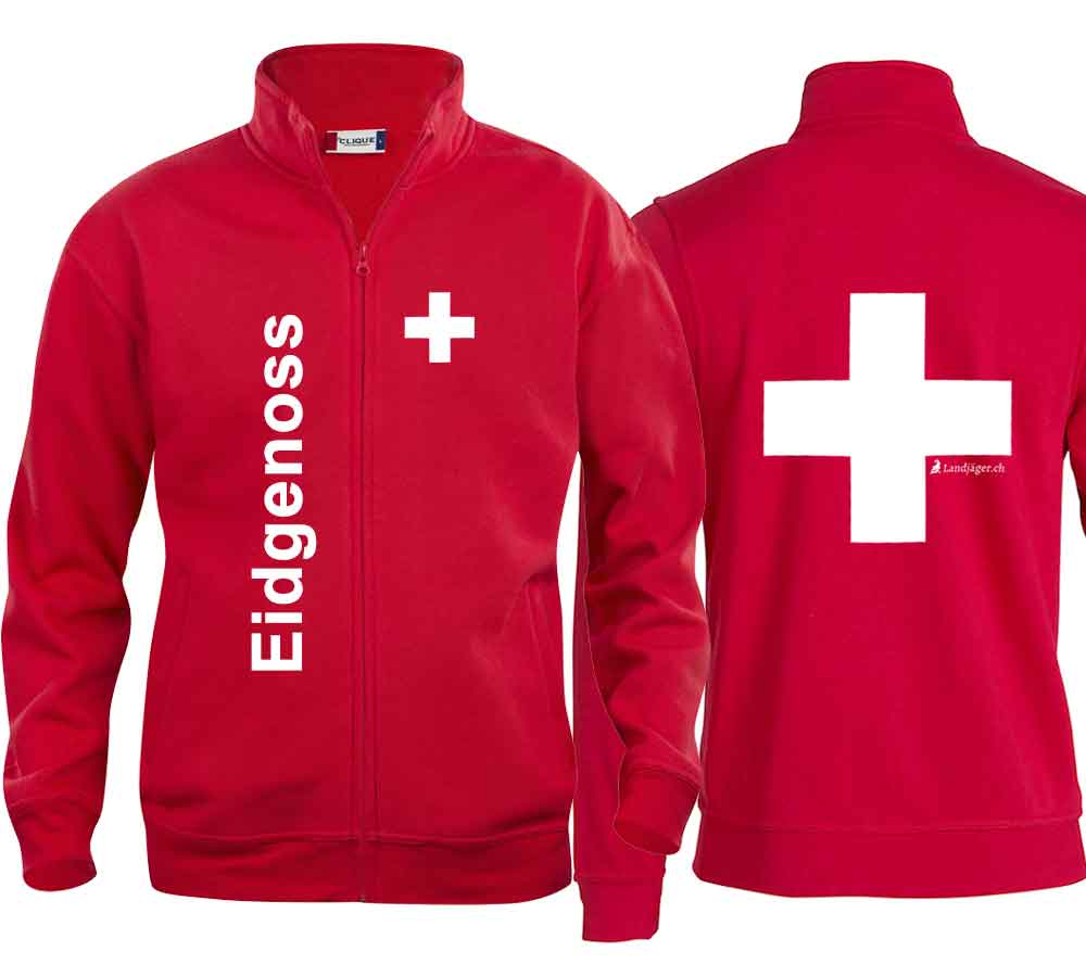 Jacke mit Schweizerkreuz und Text Eidgenoss