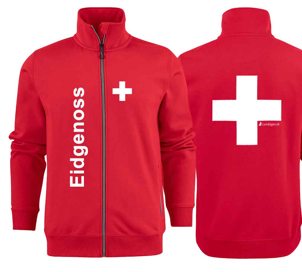 Jacke mit Schweizerkreuz und Text Eidgneoss