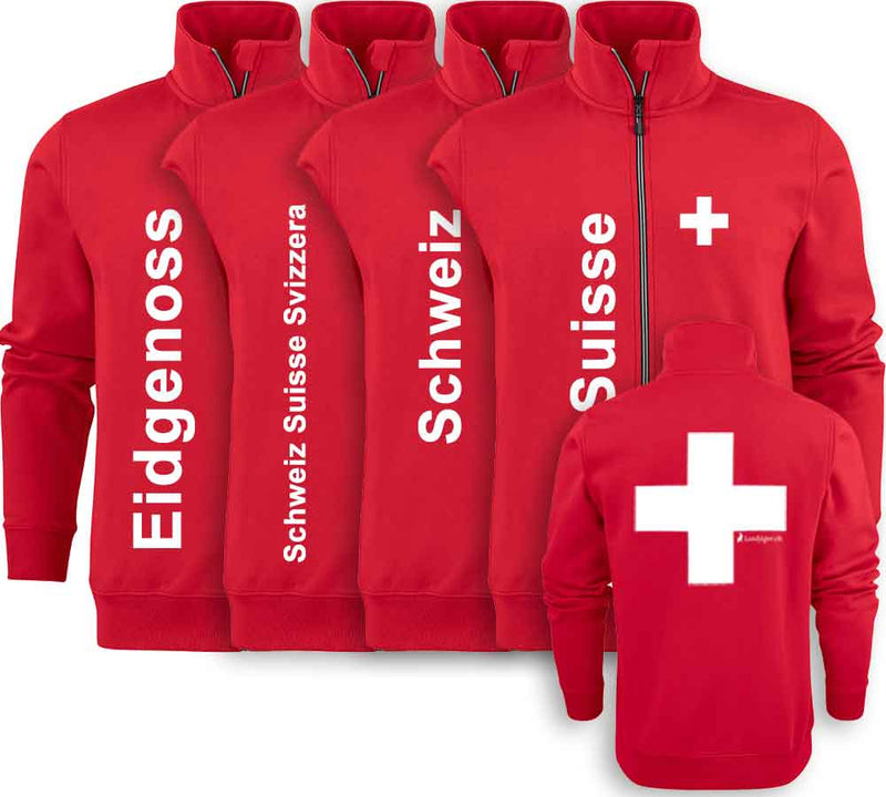 Jacke mit Schweizerkreuz und Text