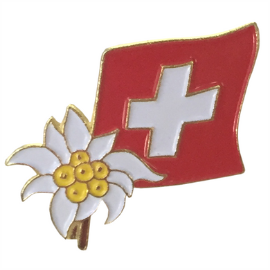 Pin Edelweiss with Swiss flag