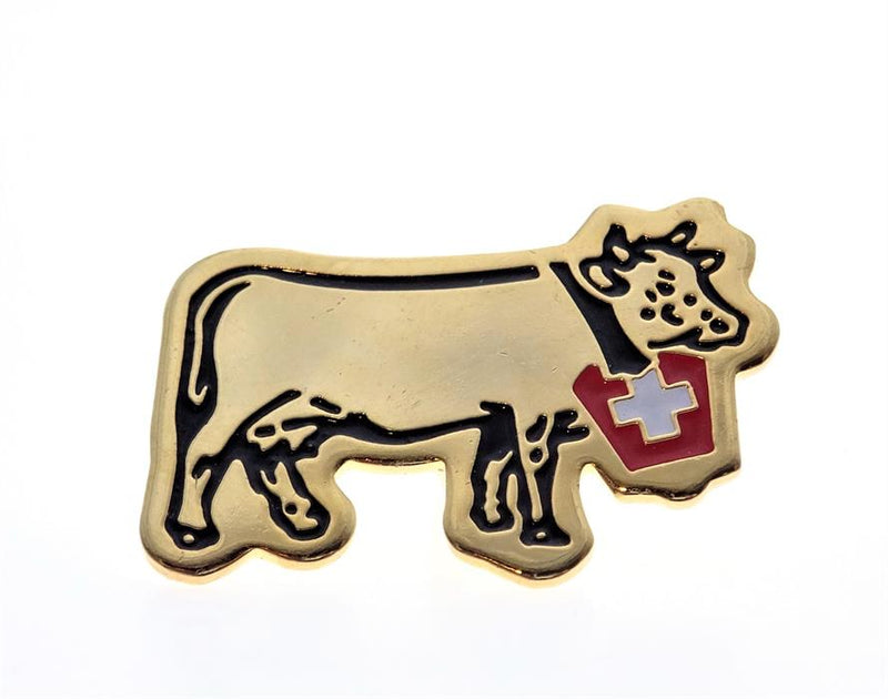 Pin Kuh gold mit Schweizerkreuz