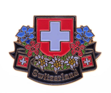 Pin Switzerland coat of arms with flowers