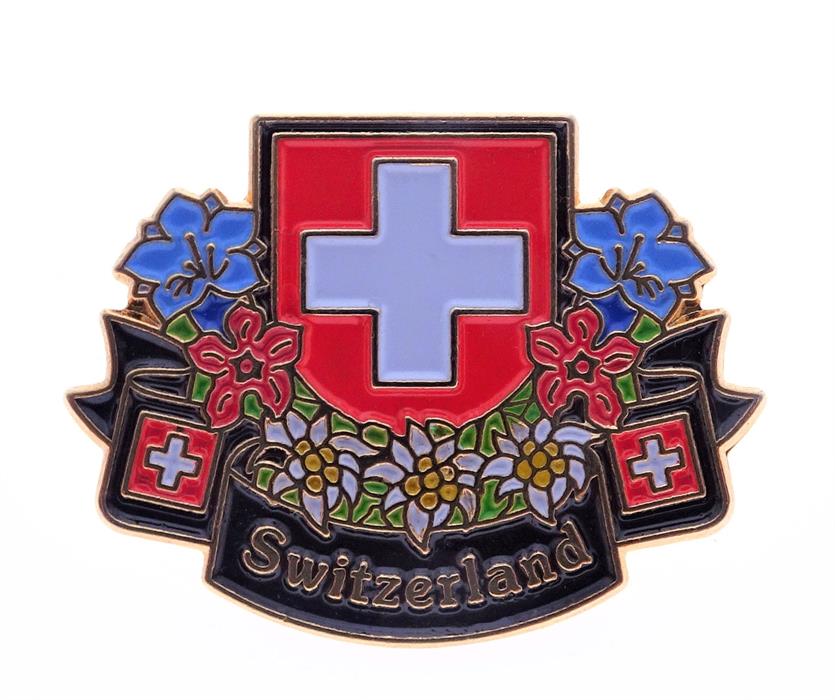 Pin Switzerland Wappen mit Blumen